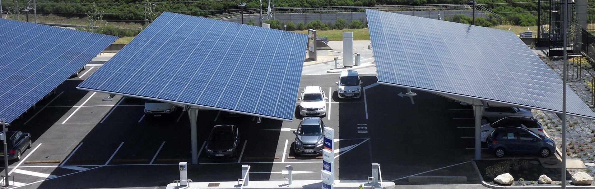 Ombrières photovoltaïques Coruscant installées sur le parking de la gare TGV de Valence